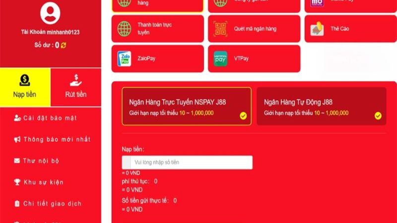 Các phương thức nạp tiền J88 rất đa dạng